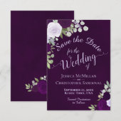 深いパープルウォーターカラーボホバラズ結婚 セーブザデート (正面/裏面)