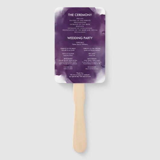 深いパープルウォーター色結婚式 プログラムハンドファン ハンドファン (裏面)