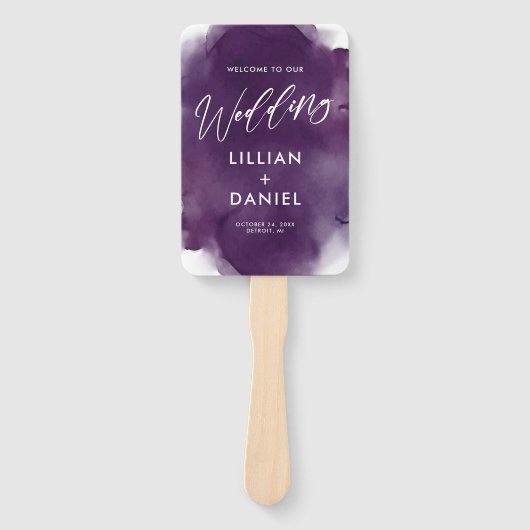深いパープルウォーター色結婚式 プログラムハンドファン ハンドファン (正面)