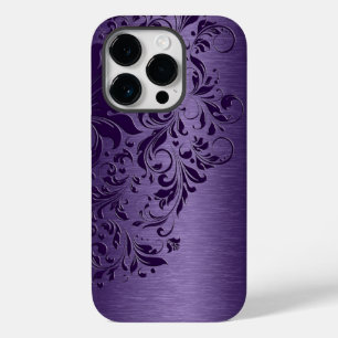 深いパープルエレガントフローラレースオンパープルケースマット Case-Mate iPhone 14 PROケース