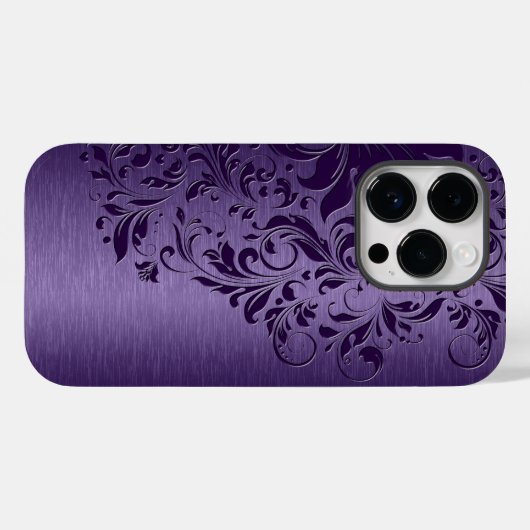 深いパープルエレガントフローラレースオンパープルケースマット Case-Mate iPhoneケース (裏面 (横))