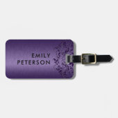 深いパープルエレガントフローラレースオンパープル ラゲッジタグ (正面横)