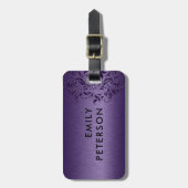 深いパープルエレガントフローラレースオンパープル ラゲッジタグ (正面縦)