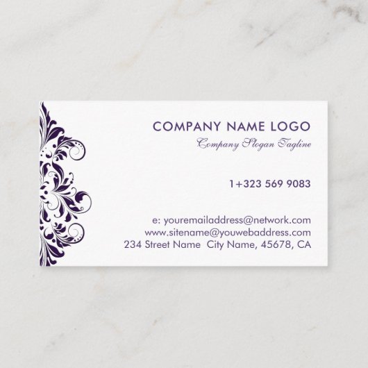 深いパープルエレガントフローラレースオンパープル 名刺 (裏面)