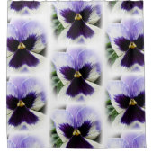 深いパープルオンホワイトパンジー シャワーカーテン (正面)
