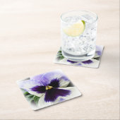 深いパープルオンホワイトパンジー スクエアペーパーコースター (インサイチュ)