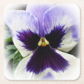 深いパープルオンホワイトパンジー スクエアペーパーコースター (正面)