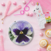 深いパープルオンホワイトパンジー ペーパープレート (パーティー)