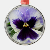 深いパープルオンホワイトパンジー メタルオーナメント (正面)
