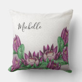 深いパープルキングプロテアウォーターカラーアート クッション (正面)