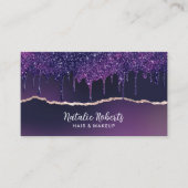 深いパープルグリッタードリップス金ゴールド瑪瑙美しいサロン 名刺 (正面)