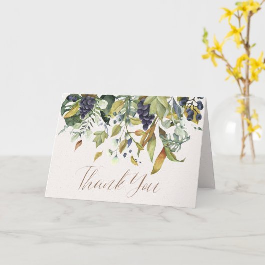 深いパープルグレープガーランドシックありがとう カード (黄色い花)