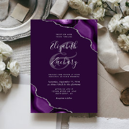 深いパープルシルバーアゲートコーナー結婚ズ 招待状