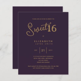 深いパープルスウィート16モダンエレガント金ゴールド誕生日