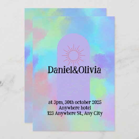 深いパープルソフトウィーディング物 招待状 (正面/裏面)