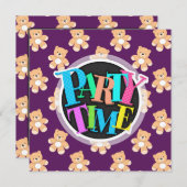 深いパープルテディベア 招待状 (正面/裏面)