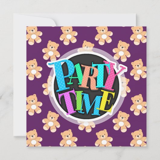深いパープルテディベア 招待状 (正面)
