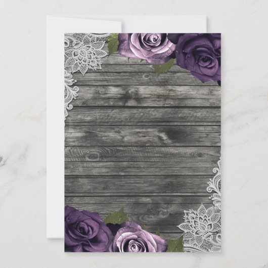 深いパープルバラグレイ素朴ホワイトレース結婚ズ 招待状 (裏面)