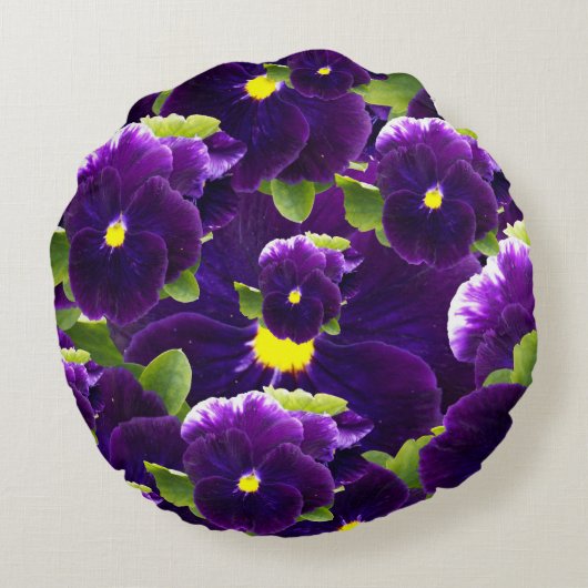 深いパープルパンシークラスター:威厳のある美しい ラウンドクッション (裏面)