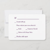 深いパープルフローラ金ゴールド紙吹雪メニュー結婚式RSVP 出欠カード (裏面)