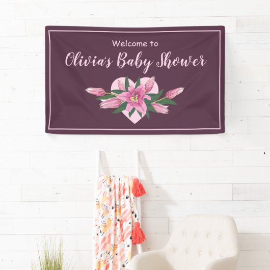 深いパープルブルーミングライズベビーシャワー招待状 横断幕 (インサイチュ)