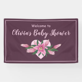 深いパープルブルーミングライズベビーシャワー招待状 横断幕