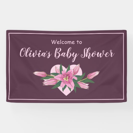 深いパープルブルーミングライズベビーシャワー招待状 横断幕 (横)
