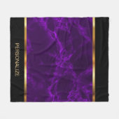 深いパープルマーブルアンド金ゴールド フリースブランケット (正面(横))