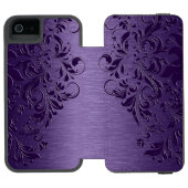 深いパープルメタリックテクスチャ&ダークパープルレース INCIPIO iPhoneウォレットケース (フォリオオープン)