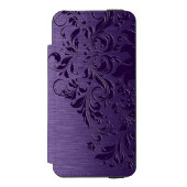 深いパープルメタリックテクスチャ&ダークパープルレース INCIPIO iPhoneウォレットケース (フォリオ 正面)