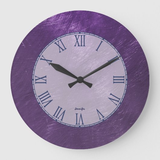 深いパープルメタリックデザインブラシ仕上げスチールルルルック ラージ壁時計 (正面)