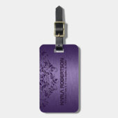 深いパープルメタリック&パープルレース ラゲッジタグ (正面縦)