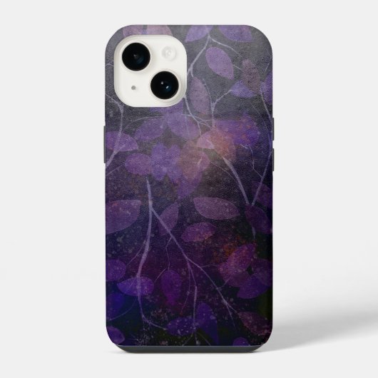 深いパープルリーフ抽象芸術 iPhoneケース (裏面)
