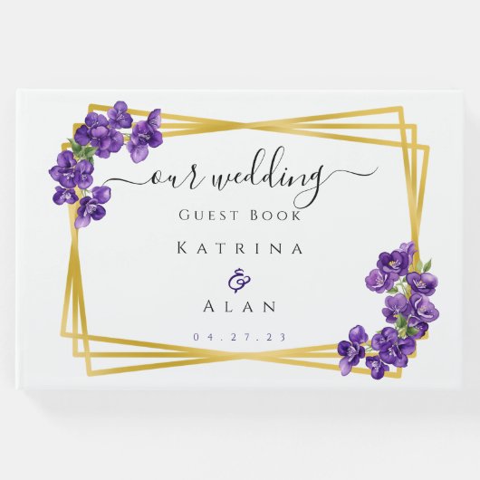 深いパープルヴィオ結婚レットズゲストブック ゲストブック (正面)