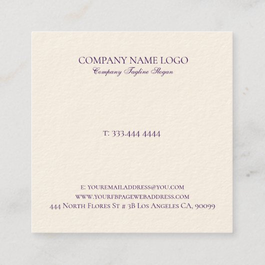 深いパープル及び銀グリッターフレ華美ーム スクエア名刺 (裏面)