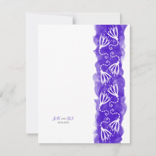 深いパープル日付の結婚カードを保存 セーブザデート (裏面)