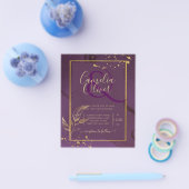 深いパープル葉金ゴールドウェディング招待 チラシ (シングル)