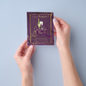 深いパープル葉金ゴールドウェディング招待 チラシ (手)