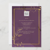 深いパープル葉金ゴールドウェディング招待 招待状 (裏面)