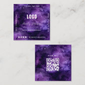 深いパープル銀河系宇宙ユニバースQRコード&ロゴS スクエア名刺 (正面/裏面)