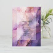 深いパープル、ラベンダーおよびバラ金ゴールドイン結婚クス 招待状 (スタンド正面)