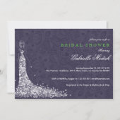 深いパープル&結婚ホワイトのドレス&ヴィンテージレース 招待状 (正面)