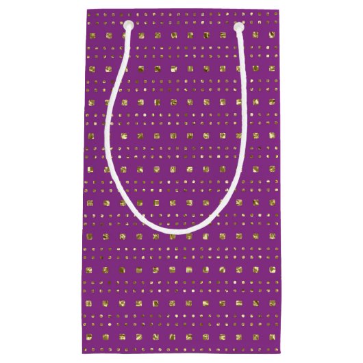 深いピンクと金ゴールドの正方形パターン抱き枕 スモールペーパーバッグ (正面)