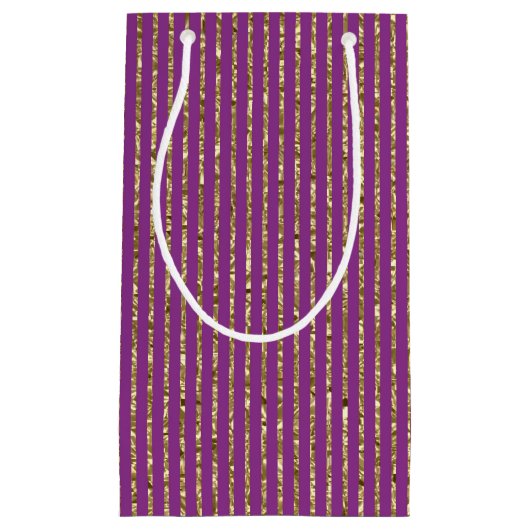 深いピンクと金ゴールドストライプ抱き枕 スモールペーパーバッグ (正面)