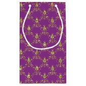 深いピンクと金ゴールドダマスク抱き枕 スモールペーパーバッグ (裏面)