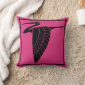 深いピンクと黒クレーン装飾枕 クッション (ブランケット)