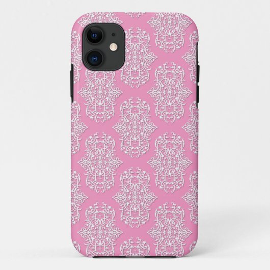 深いピンクのダマスク模様 Case-Mate iPhoneケース (裏面)