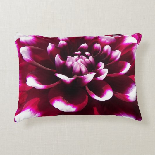 深いピンクアンドホワイトダリアフローラ アクセントクッション (正面)