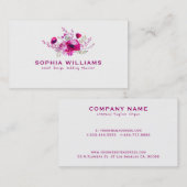 深いピンクウォーターカラーフラワーブーケ 名刺 (正面/裏面)