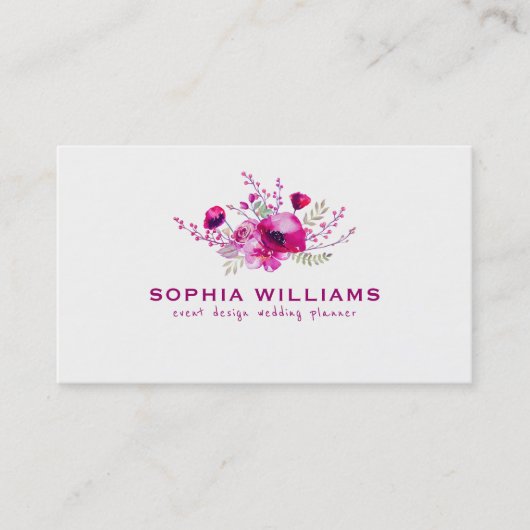 深いピンクウォーターカラーフラワーブーケ 名刺 (正面)